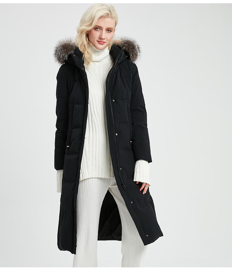 雪伦鹅绒羽绒服女长款大毛领学生款修身显瘦秋冬外套女商场同款sharon