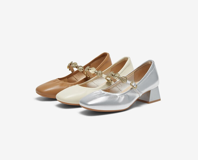BASTO [Bailinlan] Department Store Lambskin Ballet Mary Jane Shoes, Chunky Heel Women's Pumps A1622AQ5 3