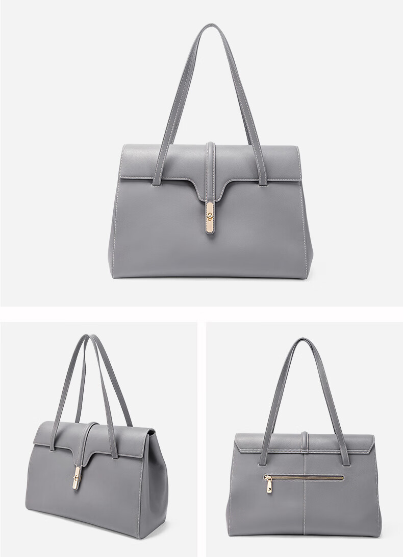 半坡adodo手提大包女秋冬新款潮百搭牛皮通勤大容量单肩包托特包棕色