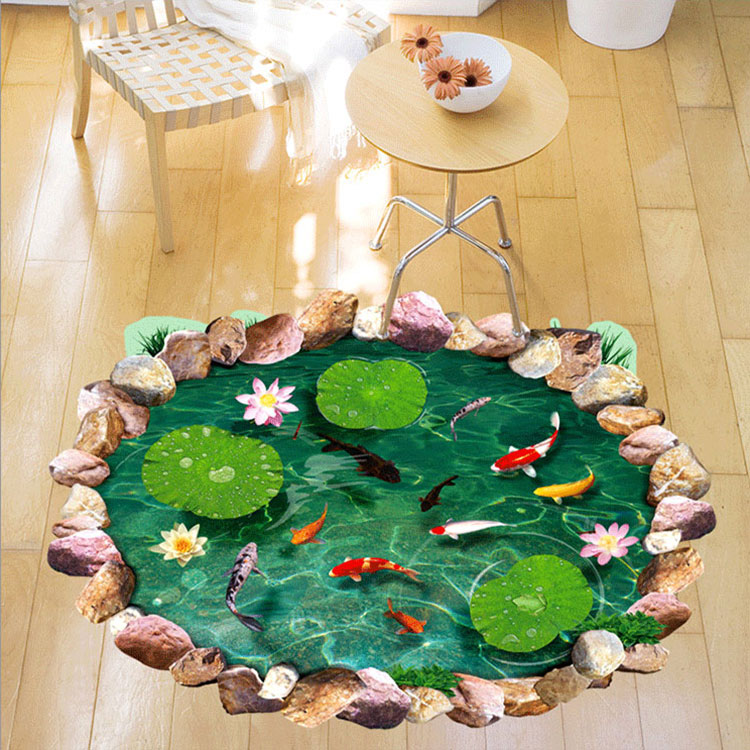 【喜i庆】仿真3d效果荷塘墙贴画浴室卫生间装饰瓷砖防水鱼塘地板贴画