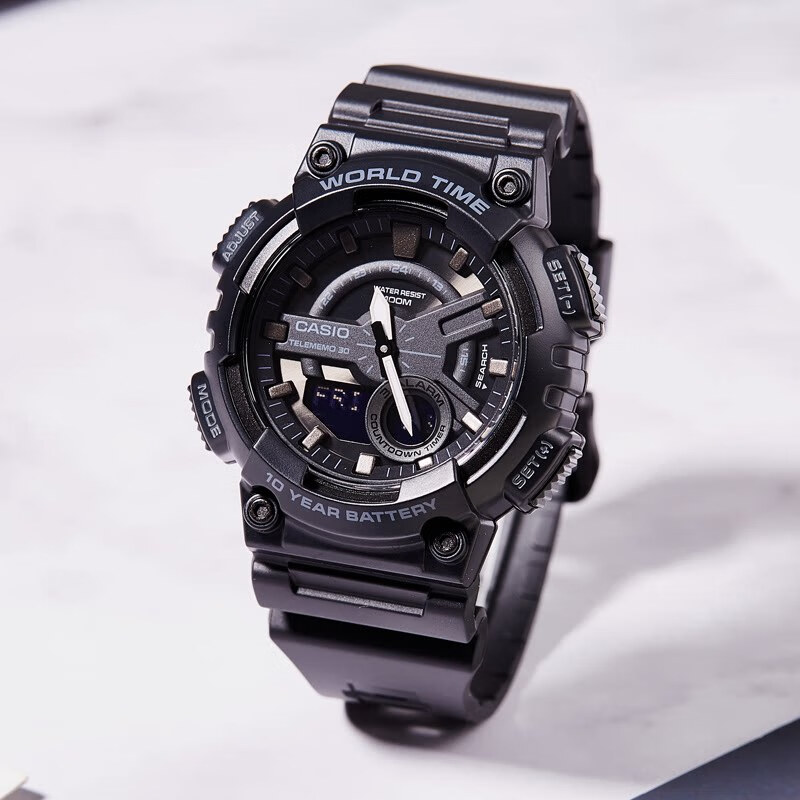 casio卡西欧 海外代购手表男潮流黑金黑武士运动电子学生男士表aeq