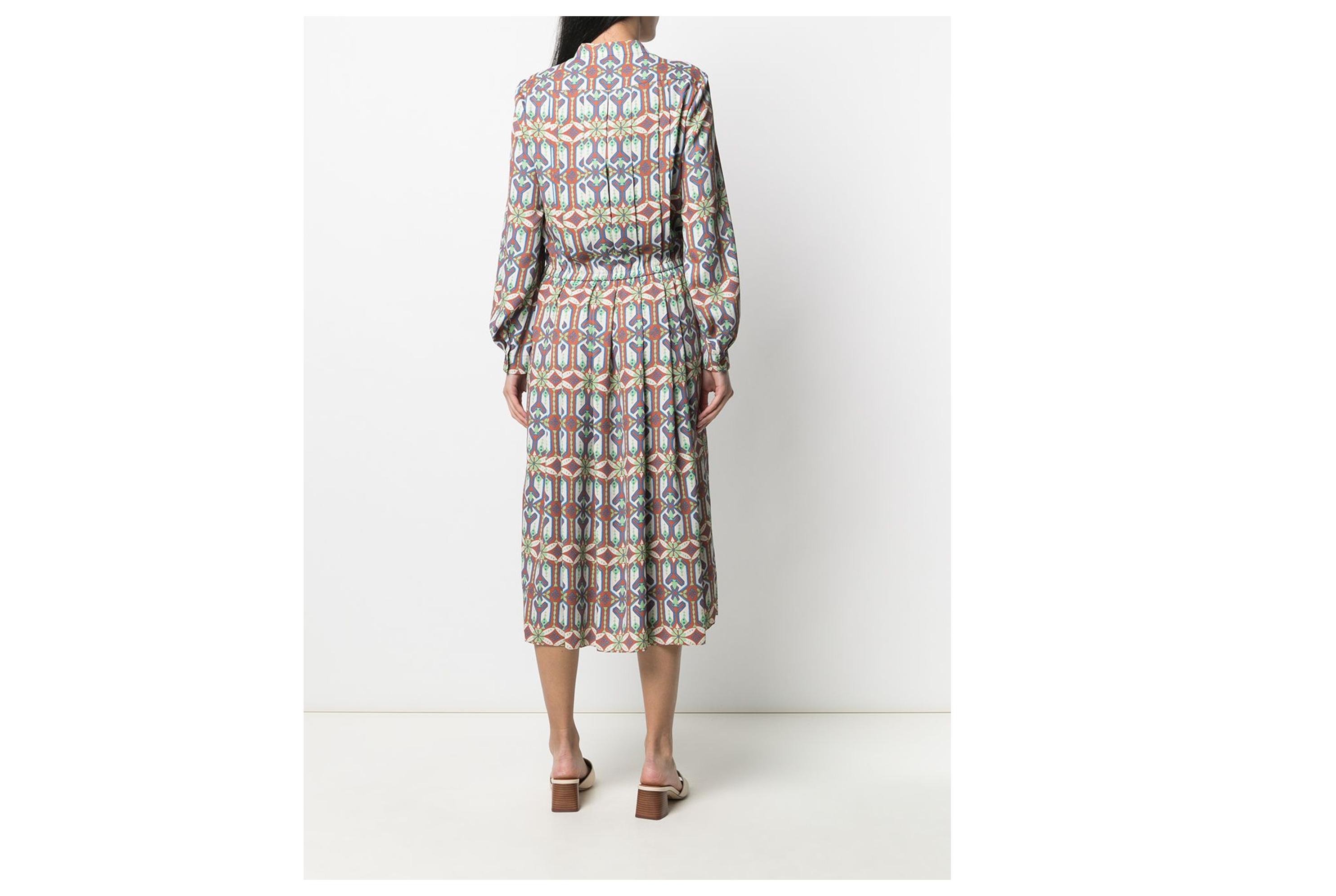 汤丽柏琦(tory burch)21春夏女士几何印花百褶中长连衣裙 褐色 us10