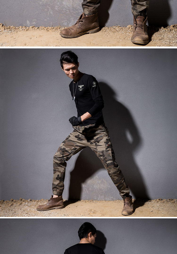 马丁裤男配马丁靴的男士裤子小裤脚秋冬季加绒加厚搭配时尚迷彩工装裤