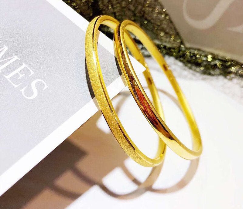 微奢妙珠黄金手镯女足金999亮面光圈磨砂手环金镯子3d硬金正圆时尚