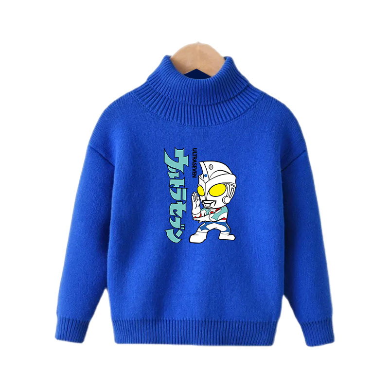 迪士尼轻奢品牌奥特曼童装男童高领毛衣儿童加绒加厚针织打底衫秋冬款