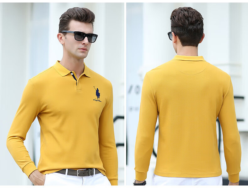 保罗骑士男装大马标刺绣翻领polo衫秋季新款纯色商务休闲长袖 m6601