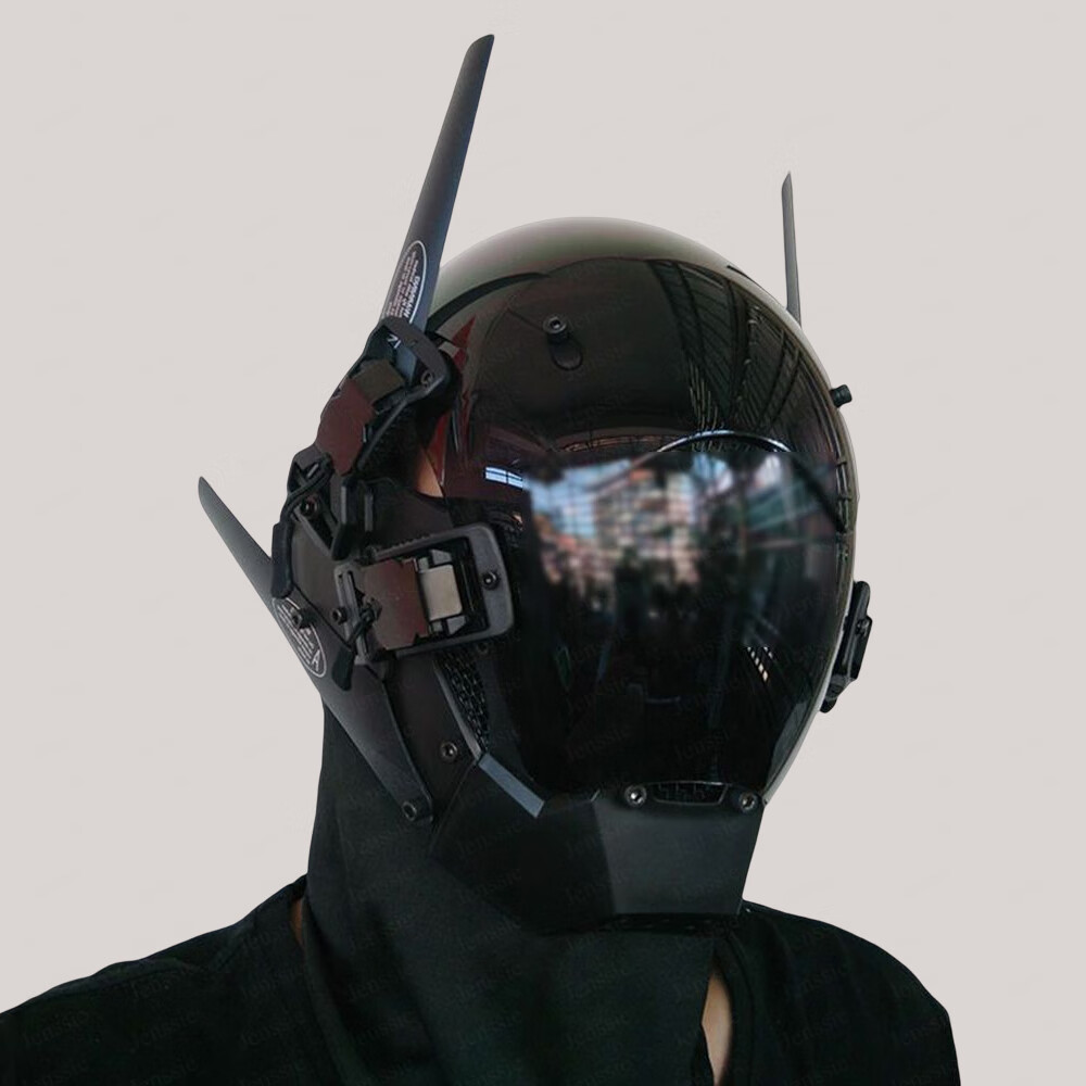 赛博朋克头盔暗黑武士赛博朋克机械面具头盔蓝色光圈音乐会演出个性