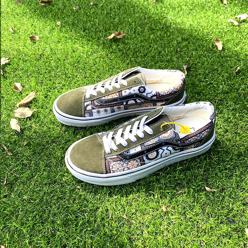 万斯(vans)低帮帆布鞋男女鞋style 36军绿色摩洛哥印花情侣透气板鞋