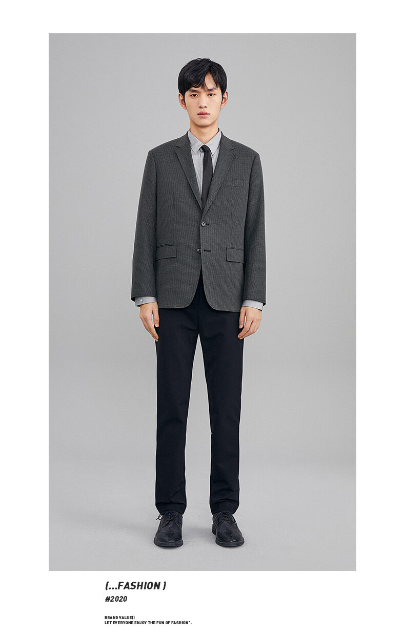 太平鸟男装灰格子西服男冬季新款韩版潮流休闲西装男外套灰格纹xxxl