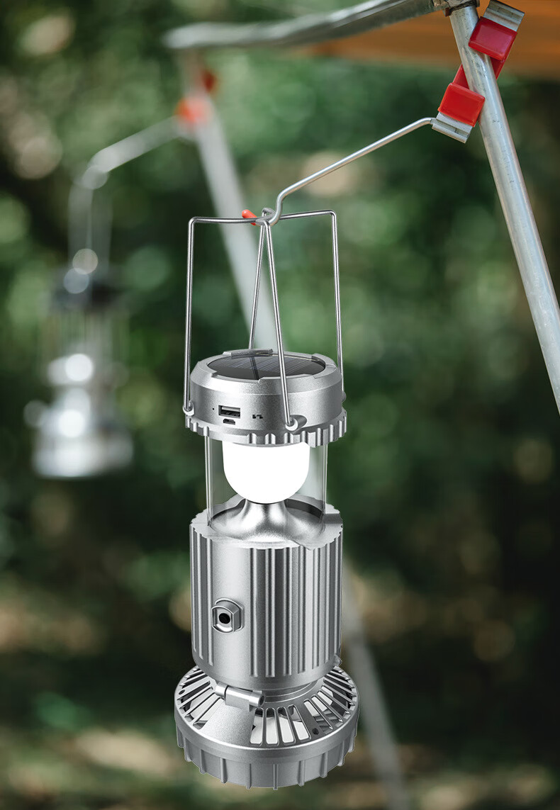 户外太阳能电风扇灯野营灯手提拉伸开关露营灯锂电池马灯 老款 【加强