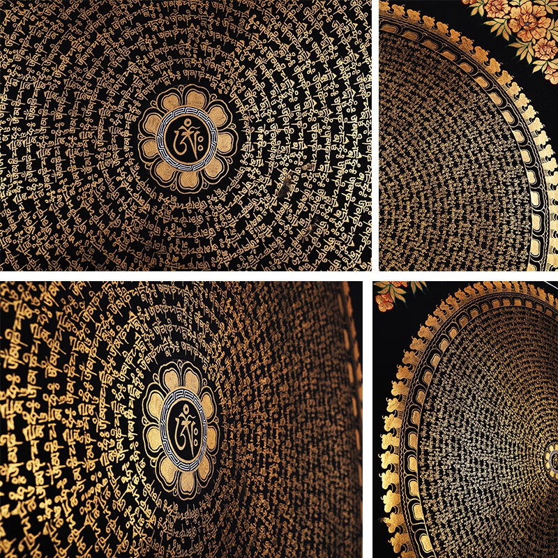 西藏手绘尼泊尔纯手工装饰画客厅《六字真言坛城》曼陀罗唐卡不动明王