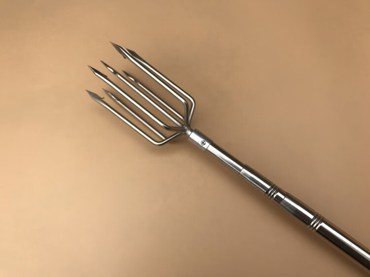 中号7齿不锈钢5米7米伸缩抄网杆金属带倒刺圆尖扁尖捕鱼渔具 1.