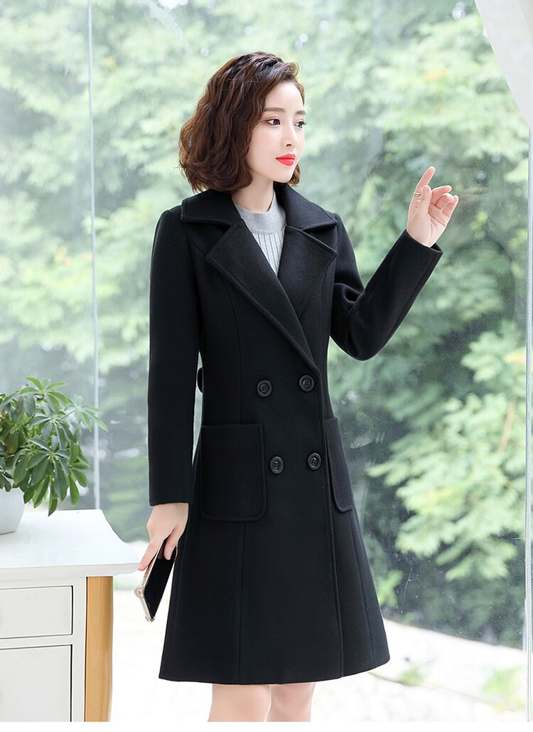 毛呢大衣女2020秋冬新款女装中长款羊绒加厚双面呢子大衣韩版修身纯色