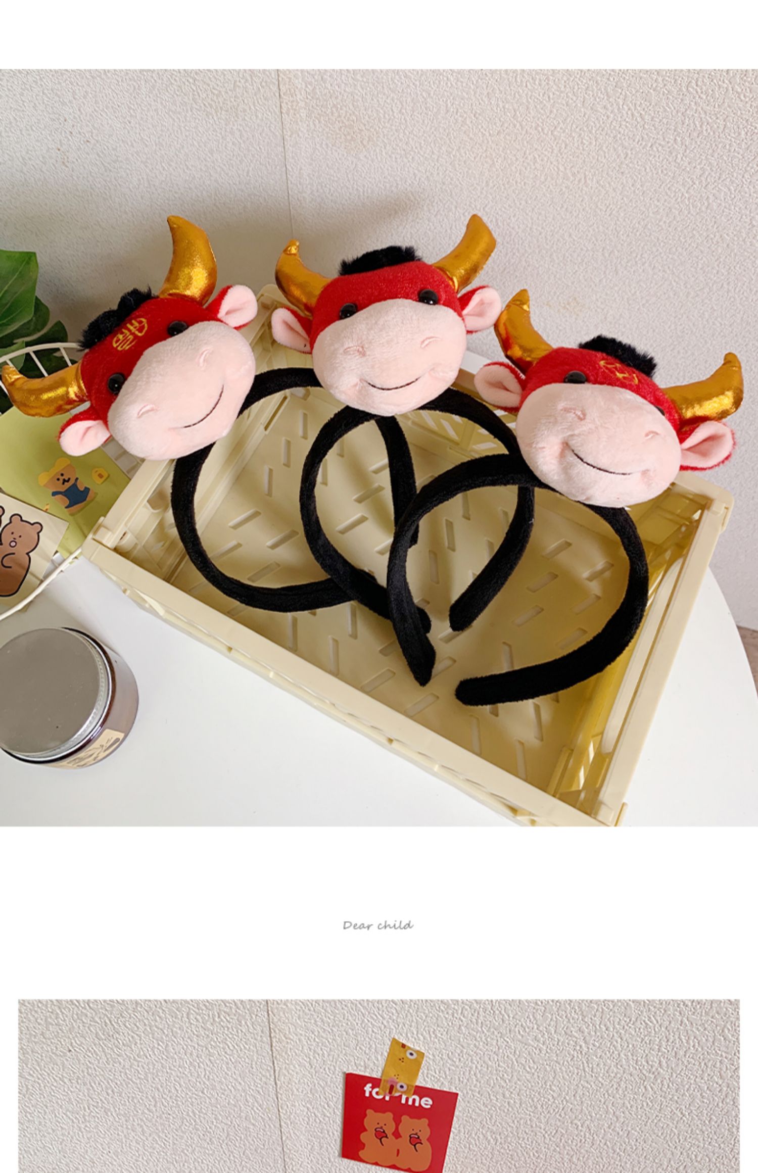 卡通可爱牛牛洗脸头箍发饰少女心宽边新年发卡头饰 牛年发箍带福字款