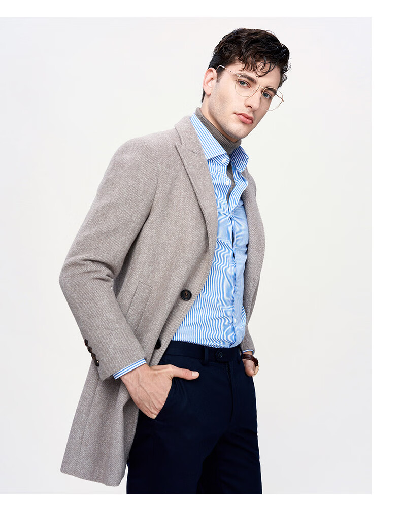 jodoll乔顿毛呢大衣男中长款高端商务百搭休闲修身西装领秋季外套花