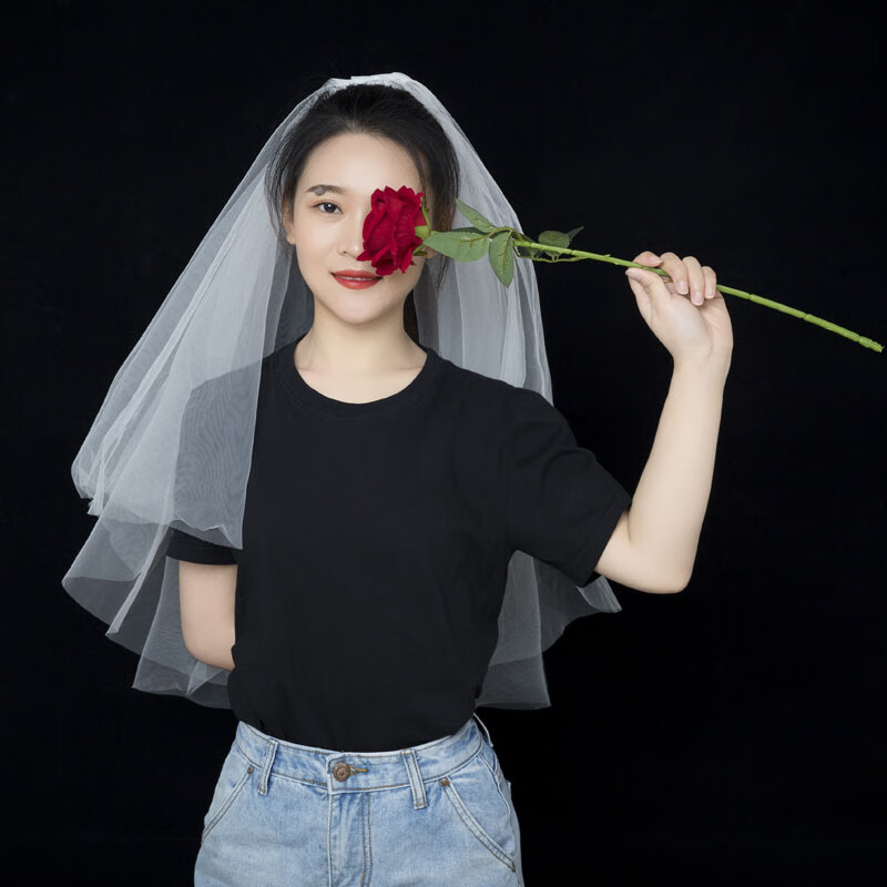 领证道具头纱新娘主婚纱头纱超仙森系短款网红儿童拍照道具领证登记小