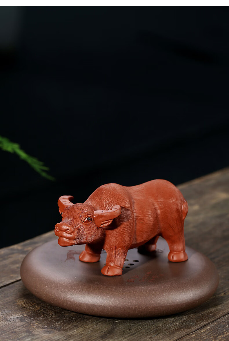 善财 宜兴原矿紫砂茶宠大号茶摆牛气冲天手工茶玩室内家居摆件紫砂