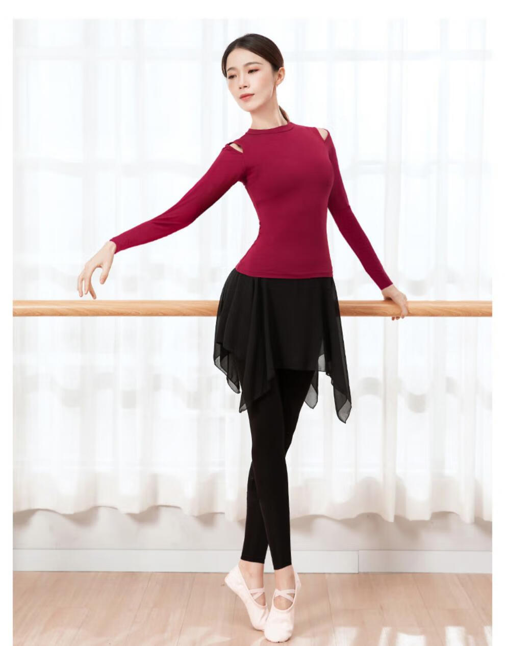 舞蹈练功服套装女成人民族衣服形体上衣跳舞裤拉丁中国舞服装 黑色