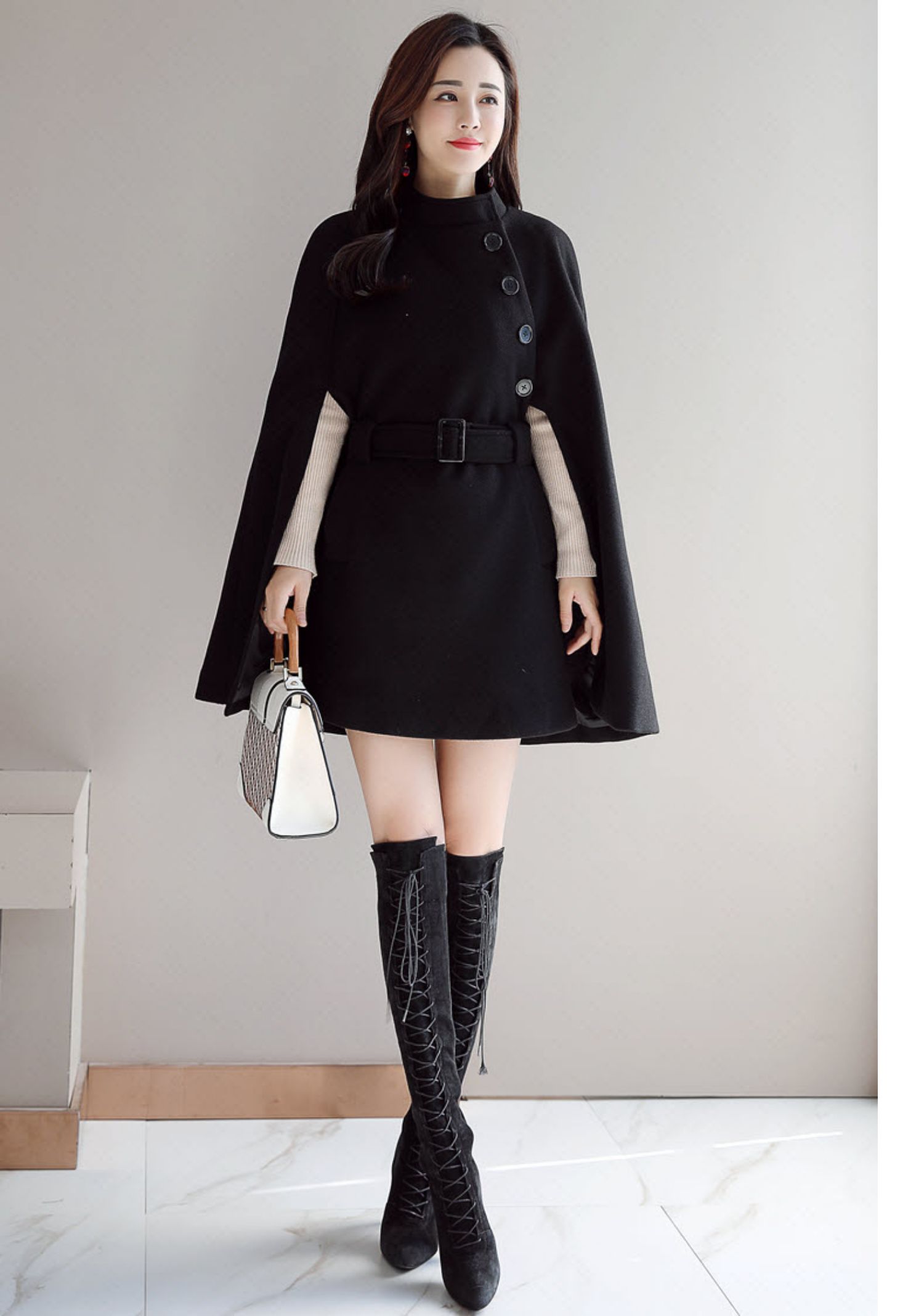 mirror披肩斗篷外套女秋冬赫本风毛呢大衣2020年新款中长款呢子披风