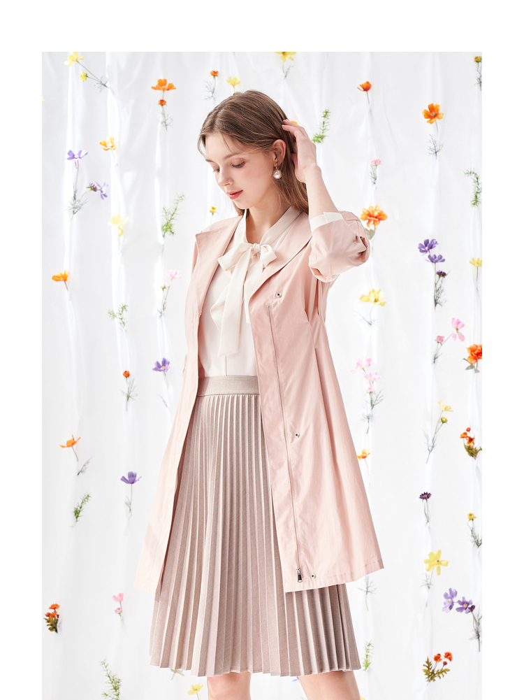 风衣式连衣裙女佳人苑2021年春季新款纯色百搭风衣收腰中长款裙 薄荷