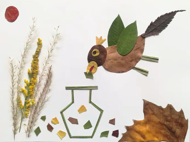 粘贴画手工贴画成品小学生幼儿园儿童diy材料包真创意秋天植物标本 a4