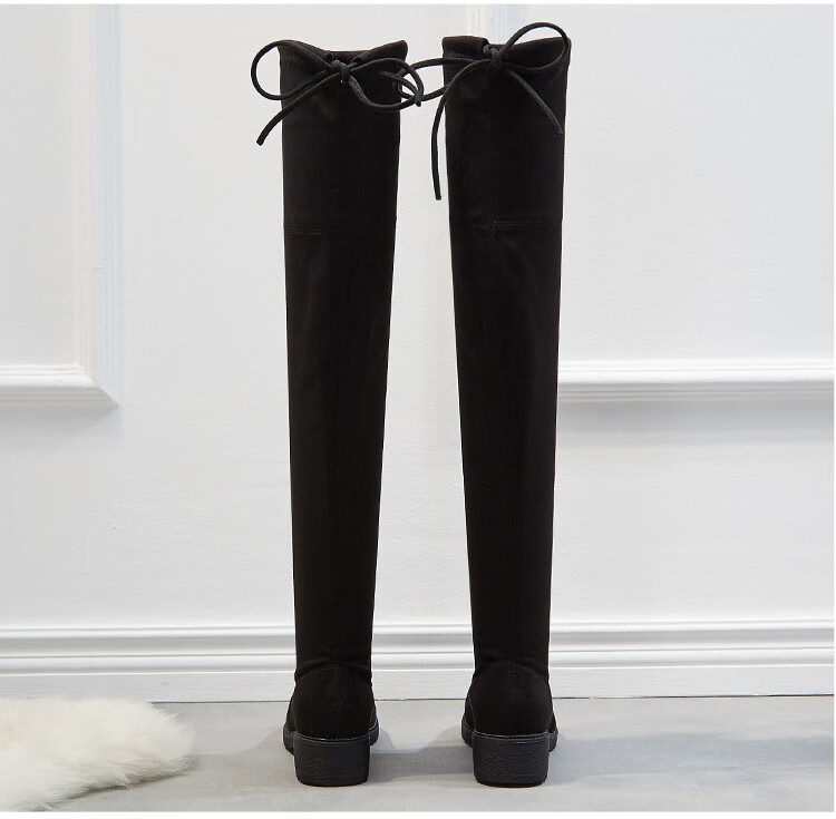 女过膝靴韩版百搭平底磨砂学生长筒靴女加绒瘦瘦靴冬黑色平底单里42