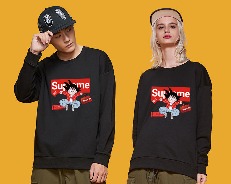 潮牌supreme联名同款卫衣男纯棉无帽外套情侣装圆领加绒秋冬款 (加绒)