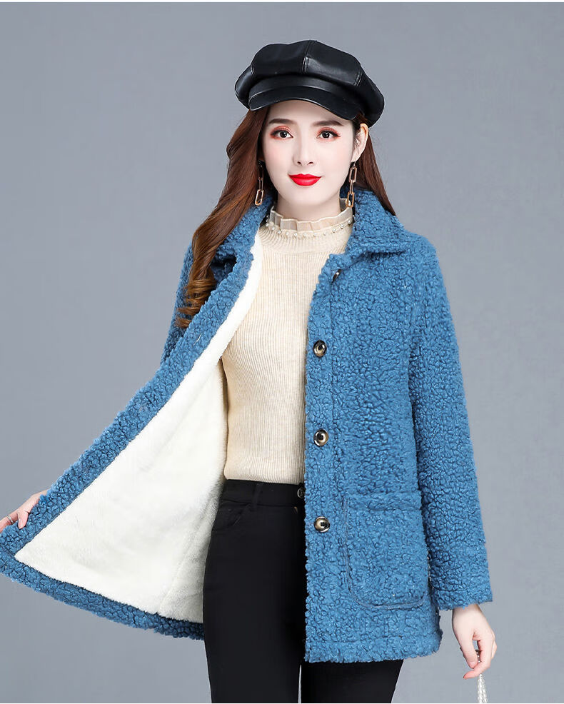 2020中老年妈妈新款羊羔毛大衣颗粒羊剪绒加棉加绒女冬装加厚外套
