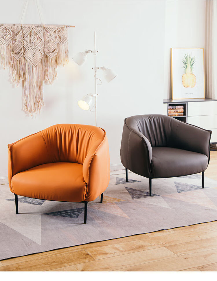 灵烦 小户型单人皮沙发北欧现代休闲椅简约客厅老虎椅轻奢懒人椅