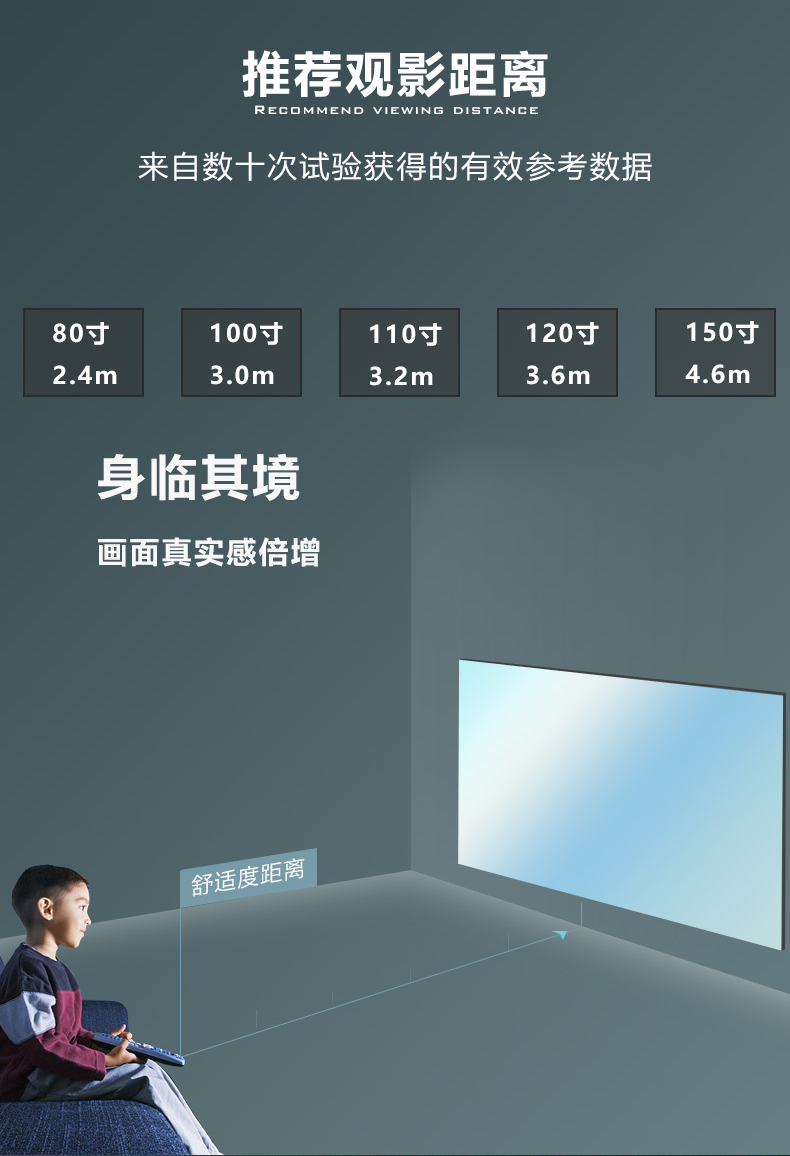 灰钻100寸120寸150寸贴墙投影幕中长焦激光电视幕高清壁挂幕布家用投