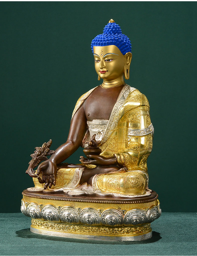 藏村药师佛铜像摆件藏传佛教铜鎏金鎏银密宗居家佛堂办公室供奉神像15