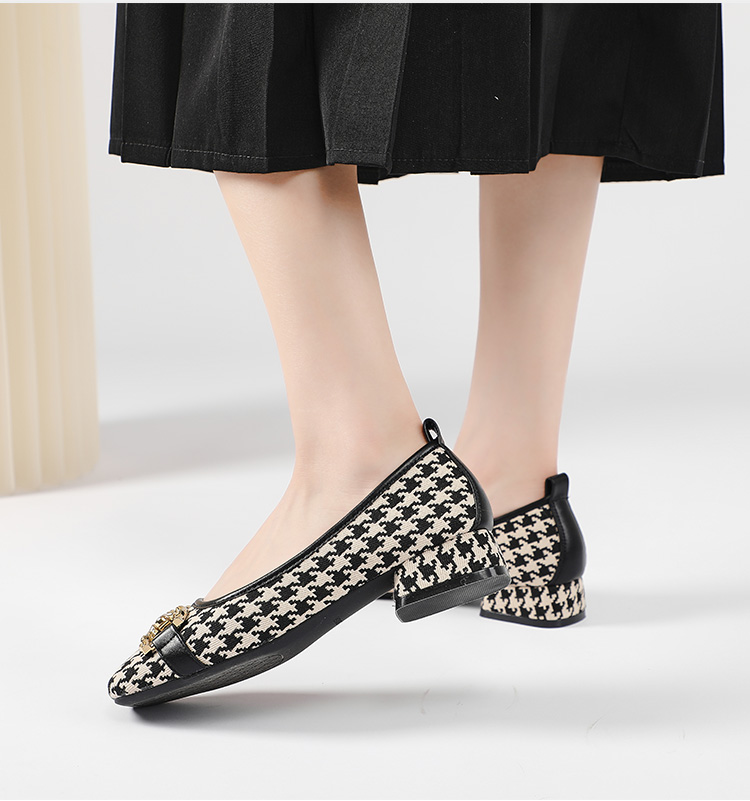 依思q(exull)小香风鞋子女夏2022年新款瓢鞋千鸟格时尚一脚蹬女鞋格子