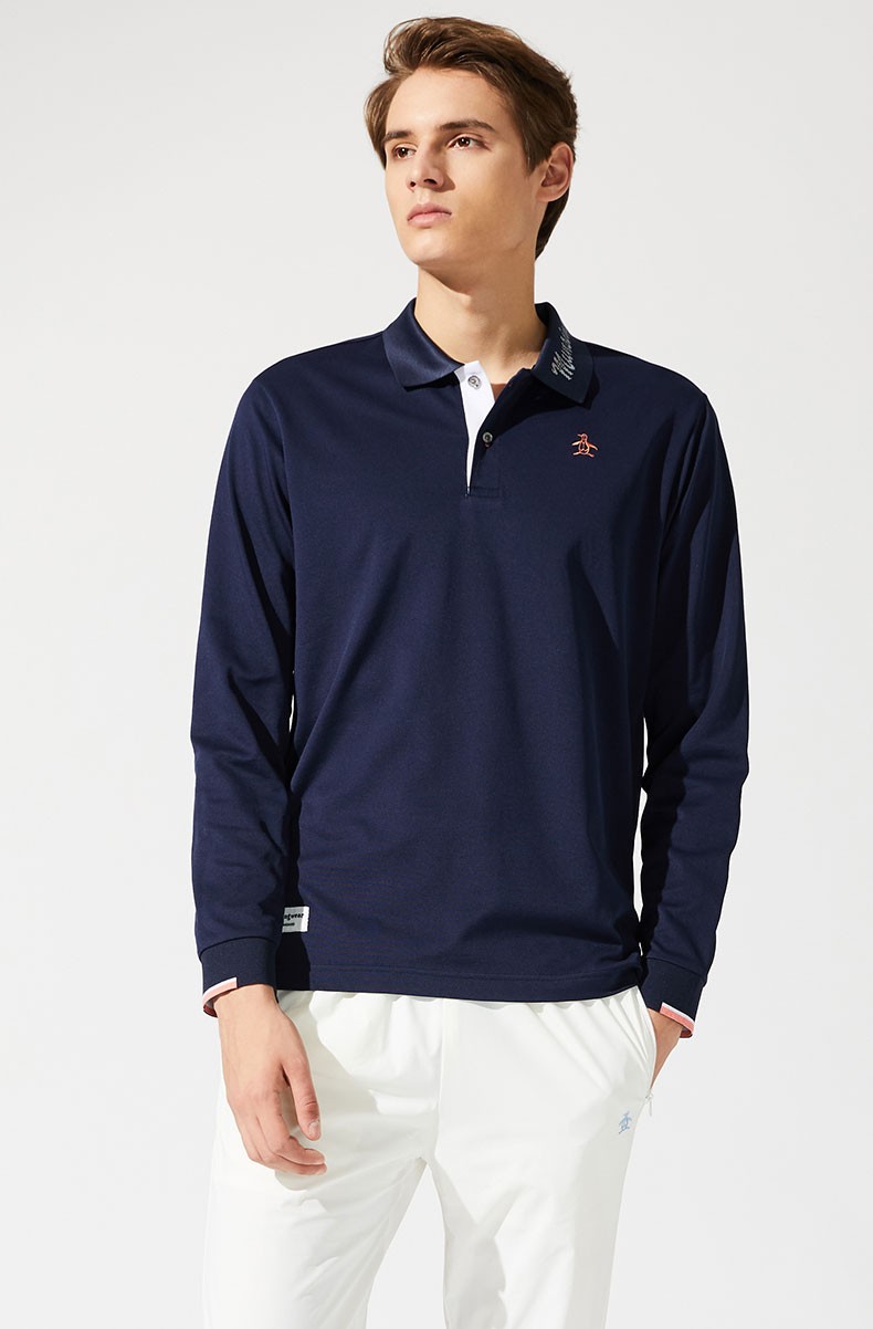 万星威munsingwear高尔夫服装男士长袖t恤秋冬男装翻领长袖polo衫舒适