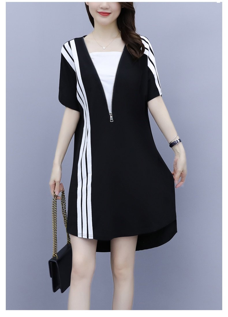 雅鹿夏季新款大码连衣裙时尚潮流休闲女装胖mm显瘦卫衣裙洋气t恤裙子
