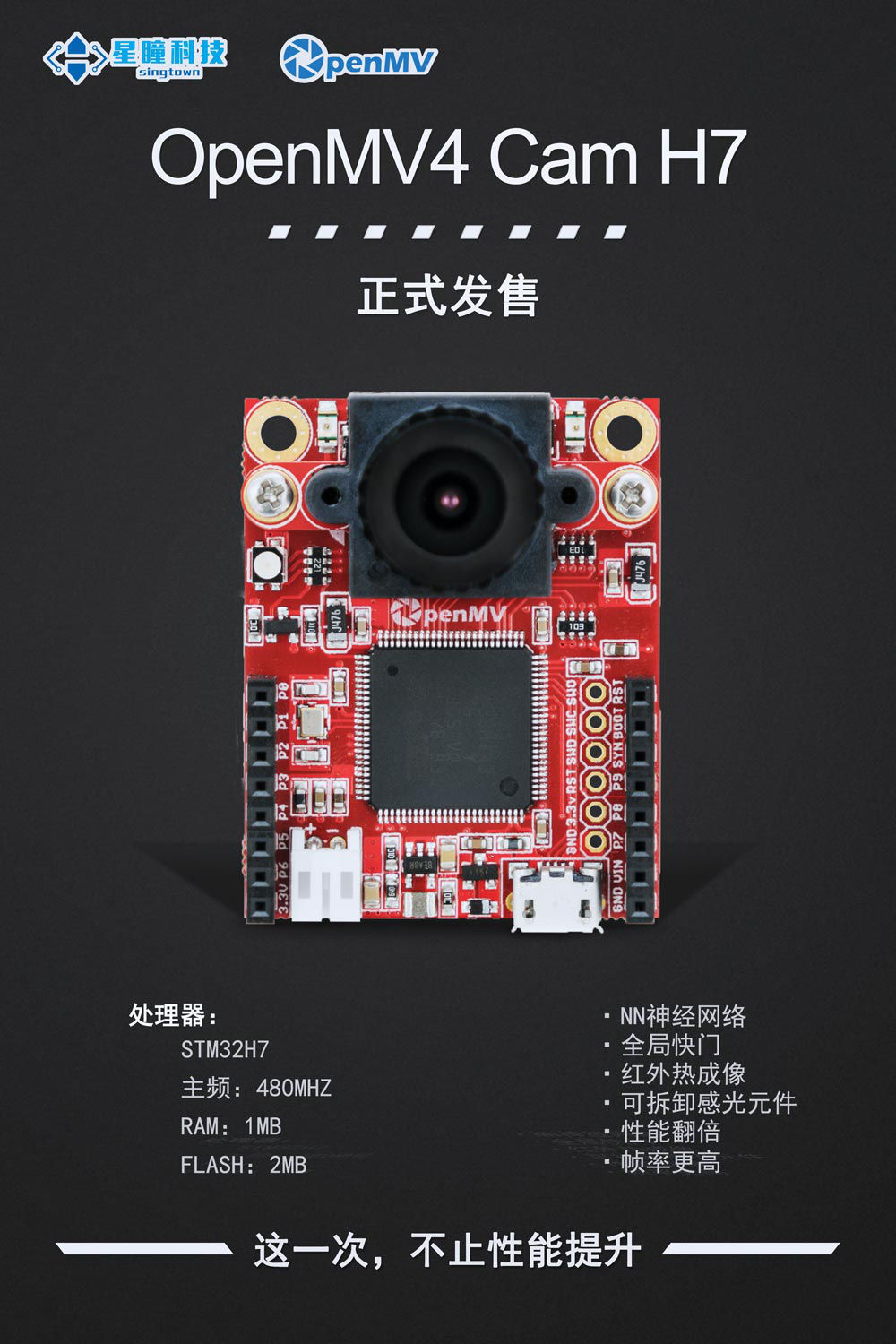 『精选好货』openmv4 h7 cam智能摄像头 图像处理颜色巡线二维码 标配