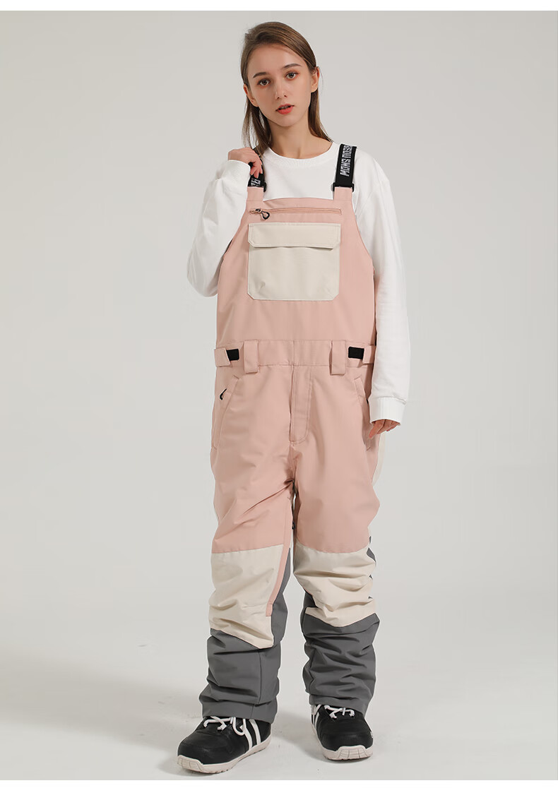 gsousnow连体背带滑雪裤男女同款单板双板雪裤防风防水保暖拼接雪地裤