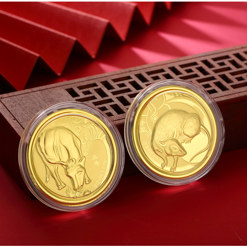 红色年轮 9999足金金币十二生肖牛2021新年牛年纪念币黄金压岁钱 小