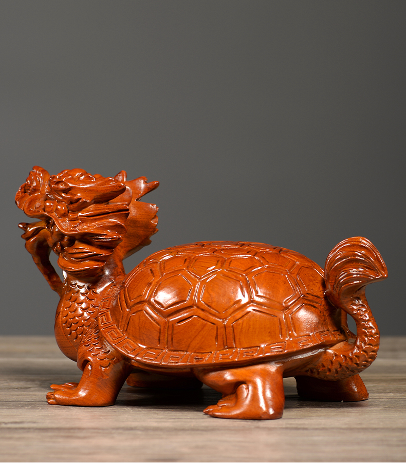 刺史花梨木雕龙龟摆件中式实木客厅风水龙头龟家居办公室装饰红木雕刻