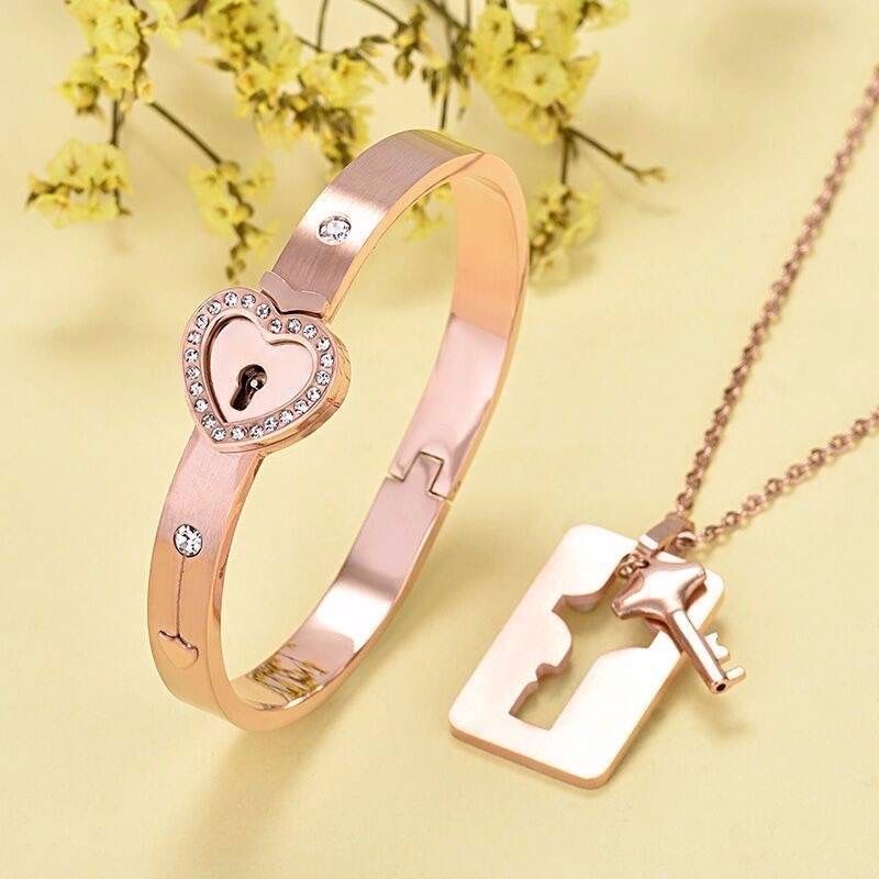 同心锁情侣手链纯银互锁手镯男女钥匙锁手环一对网红同款情侣礼物