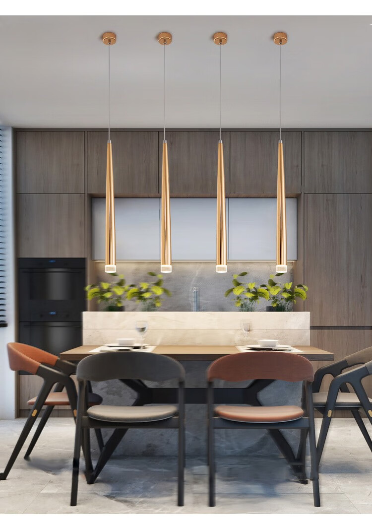 锥形射灯床头吊灯明装筒灯北欧金led吊线吧台灯圆柱餐厅金色电镀圆管