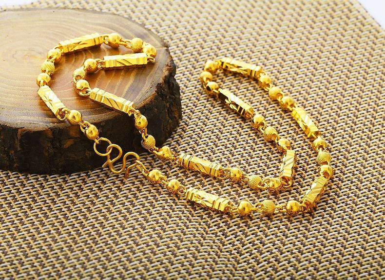 金项链男士9999镀金沙圆珠链子不掉色 竹节链(含金55%)