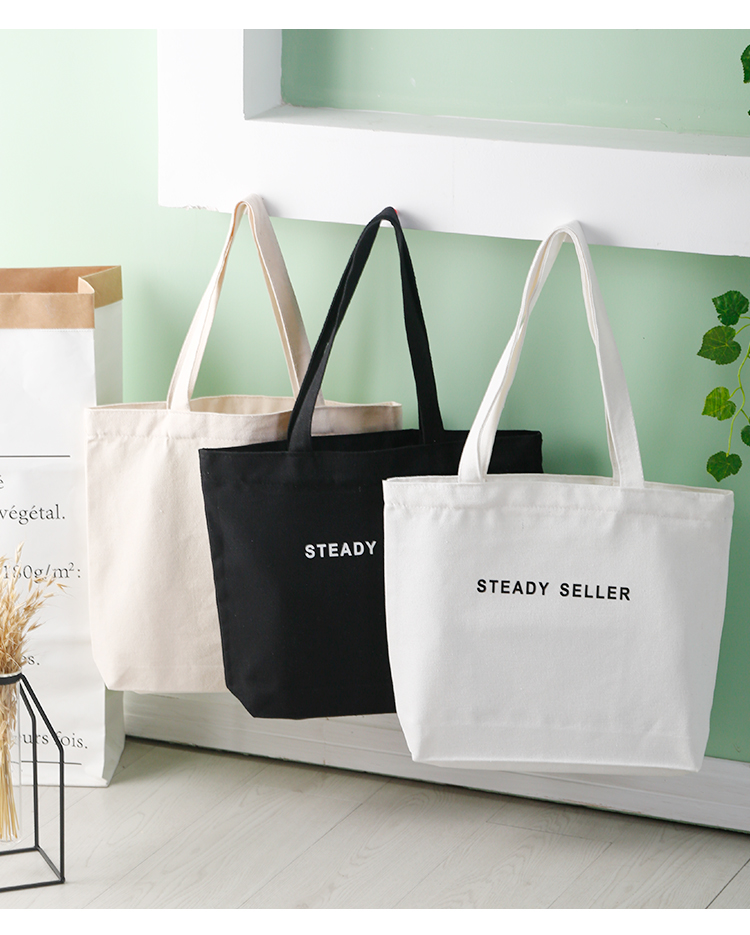 帆布袋女购物袋子帆布包单肩手提学生韩版定制日系ins简约大容量黑色
