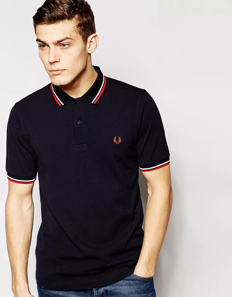 品牌fredperry2021夏季新款fp麦穗男士polo衫短袖修身显瘦保深蓝色