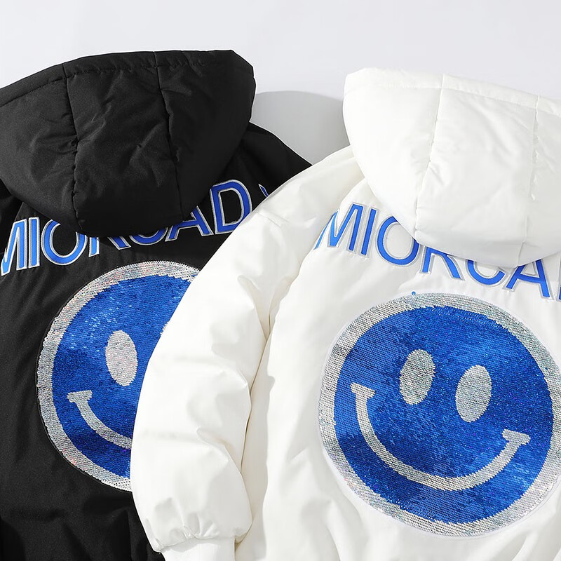 法国cebrodz羽绒服男秋季新款笑脸潮牌情侣款宽松保暖外套 黑色 l