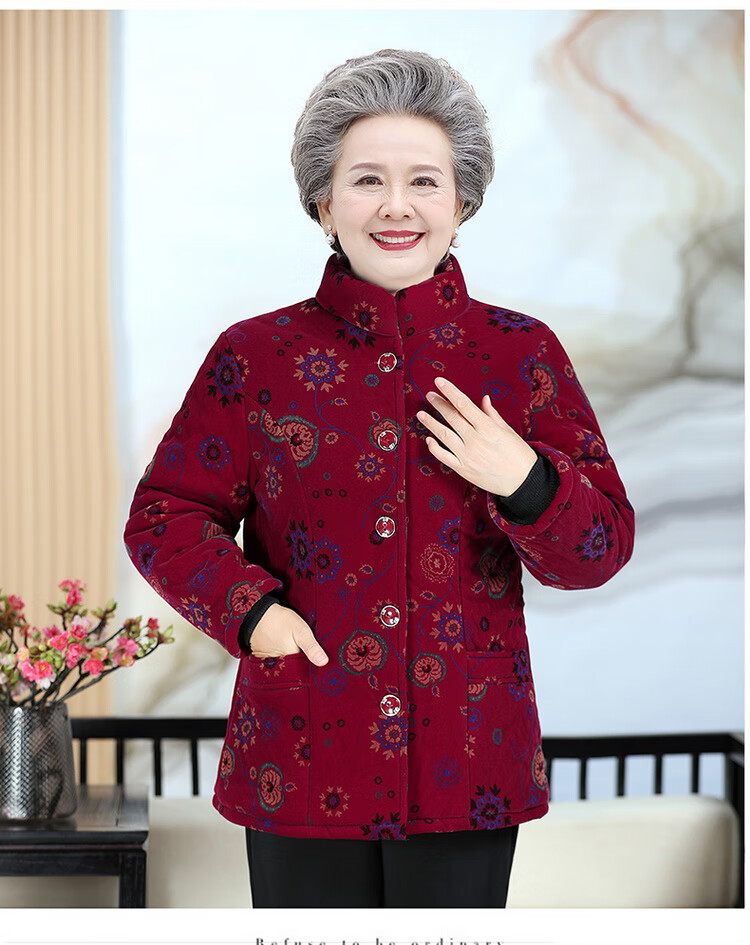 蜜凡苏 老奶奶灯芯绒棉袄中老年女装妈妈装冬装棉袄加绒加厚棉衣6070