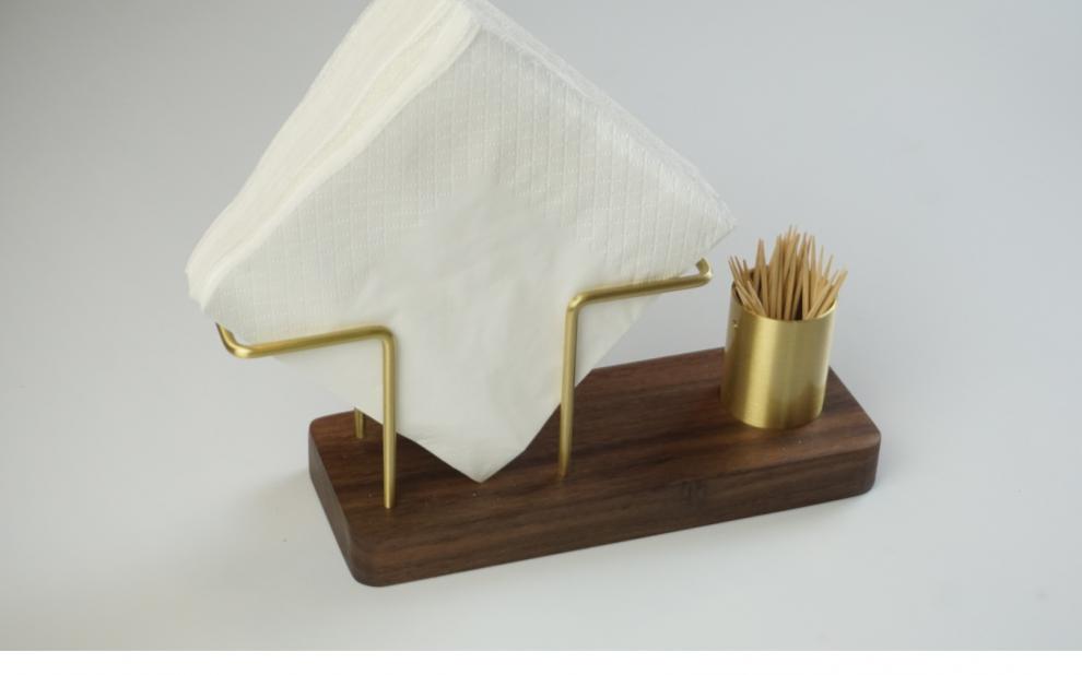 简约黑胡桃实木餐巾纸架酒店民宿咖啡馆立式纸巾方巾座黄铜架子黑