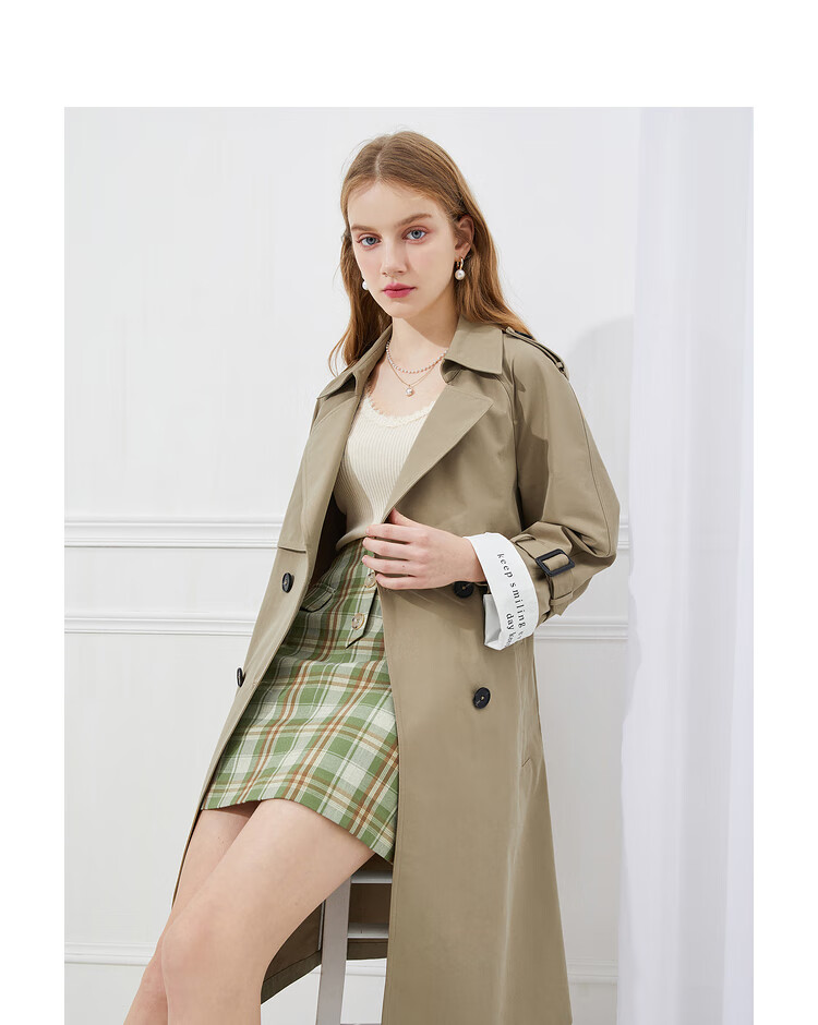 秋水伊人2021春装新品女装气质通勤廓形翻领直筒中长款风衣外套女