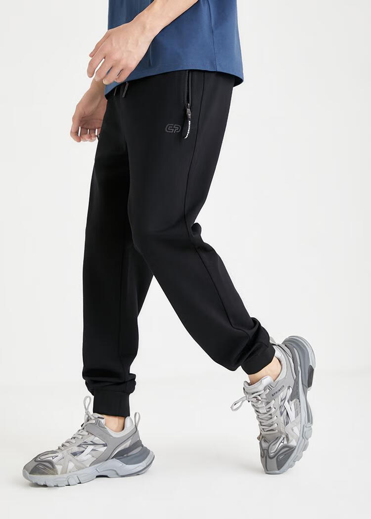 jackjones杰克琼斯春男舒适休闲黑色锥形束口休闲运动裤221114029 e40