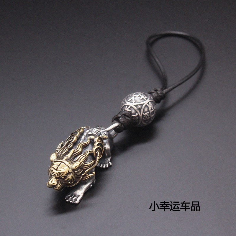 适用于传祺影豹银招财老虎头貔貅吊坠汽车钥匙扣挂件男生肖复古高档本