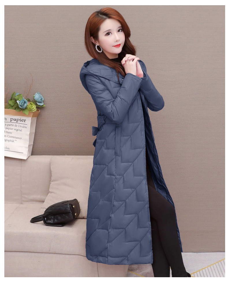 可福唯瑷 棉服女中长款2020冬新款棉衣百搭厚款棉袄外套系腰带收腰